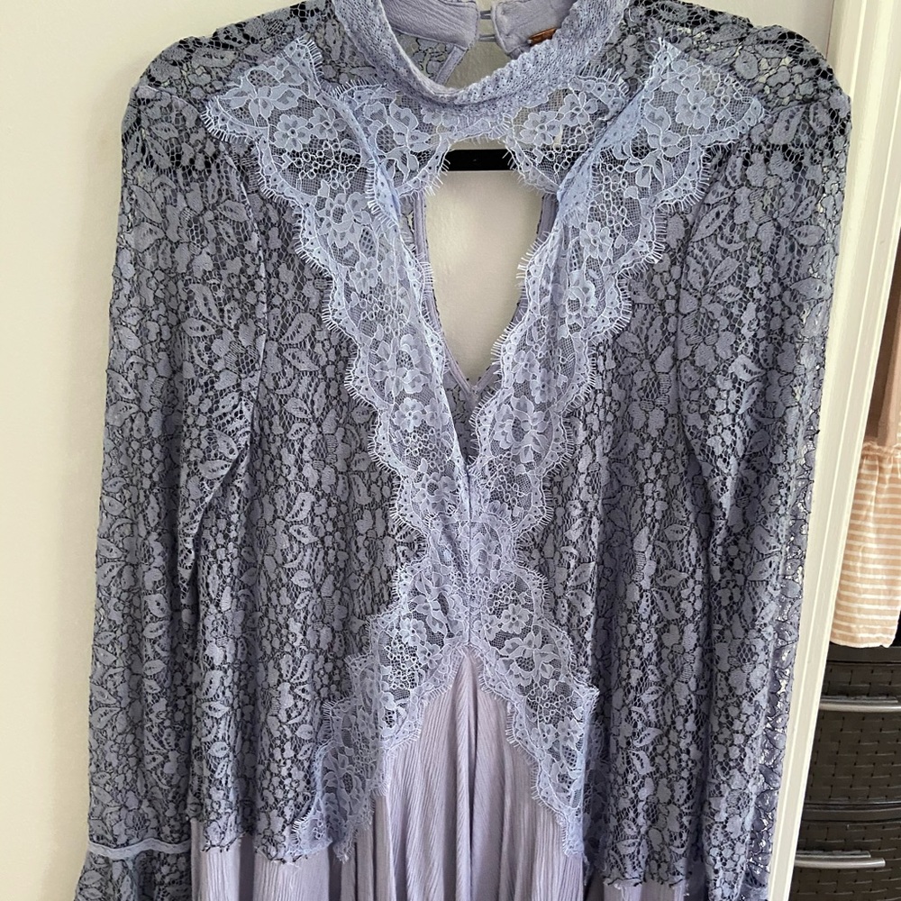 Blue Boho Free People Long Sleeve Lace Dress